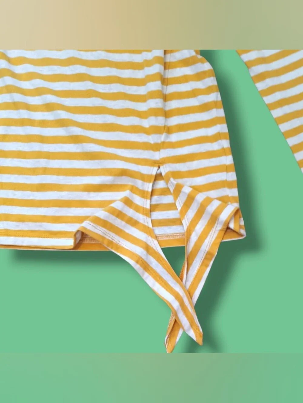JCrew Women's Yellow & White Stripe Tie-Hem Long Sleeve Top